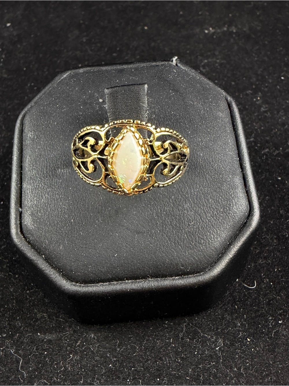 Gold Filigree Opal Marquise Ring - White Opal